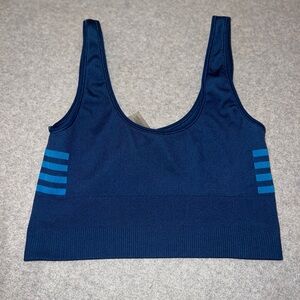 Outdoor Voices Navy Sports Bra with Striped Accents